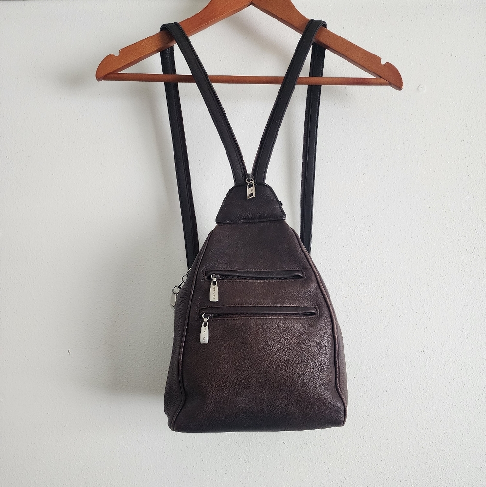 Nine West 90s Dark Academia Grunge Genuine Pebbled Leather Convertible Mini Bag - Picture 3 of 17